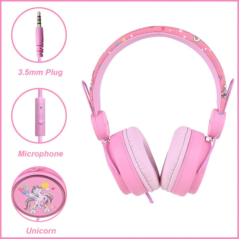 Kids Headphones for Girls, Cute Unicorn Headphones for Kids with Microphone, Adjustable Headband, 3.5mm Jack Wired Girls Headphones for School Tra...