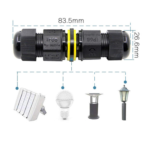 Junction Box Outdoor Underground Waterproof IP68 Electrical Cable Connector 2 Way Plug Wire Range 4 to 12mm 2 or 3 or 4-Pin External Cord Boxes 2 ...
