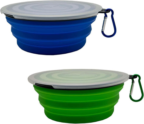Medium Collapsible Dog Bowl 23oz,2 Pack Portable and Foldable Pet Travel Bowls Collapsable Dog Water Feeding Bowls Dish with 2 Carabiners & Lids f...