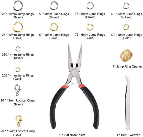 Paxcoo 1200Pcs Open Jump Rings and Lobster Clasps Jewelry Findings Kit with Pliers for Jewelry Making (Silver and Gold)...