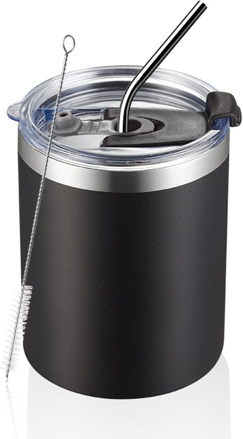 MEWAY 12 oz Lowball, Tumbler Stainless Steel Double Wall Vacuum Insulated Mug with Straw and Lid, Cleaning Brush ?Durable Powder Coated Insulated ...