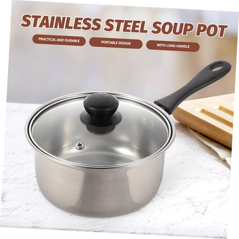 1 Set Stainless Steel Saucepan with Glass Strainer Lid Sauce Pot Pan Induction Pot Stock Pot Sauce Pan...