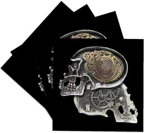 3dRose CST_102675_3 Steampunk Gothic Faux Metal Skull Image-Ceramic Tile Coasters, Set of 4...