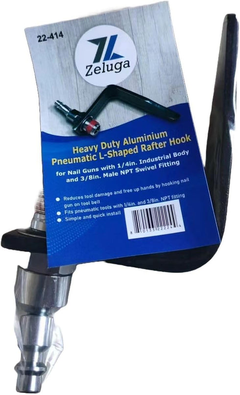 22-414 Heavy Duty Aluminium Pneumatic L-Shaped Rafter Hook for Nail Guns with 1/4in. Industrial Body and 3/8in. Male NPT Swivel Fitting (3/8 inch)...