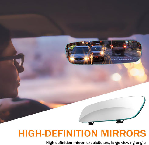 Car Rear View Mirror, 11.81 Inch HD Glass Frameless Automotive Panoramic Convex Interior Clip-on Wide Angle Mirror for Reduce Blind Spot, Universa...