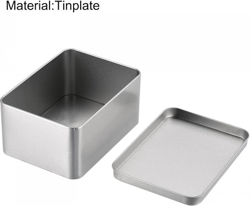 uxcell Metal Tin Box, 4.92" x 3.54" x 2.36" Rectangular Empty Tinplate Containers with Lids, Silver Tone, for Home Organizer, Candles, Gifts, Car ...