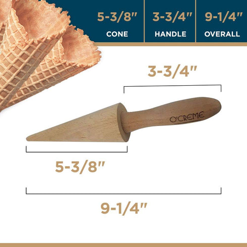 O'Creme Pizzelle Roller/Krumkake Cone/Ice Cream Cone Mold, 9.25 Inches Strong and Smooth - Beechwood...