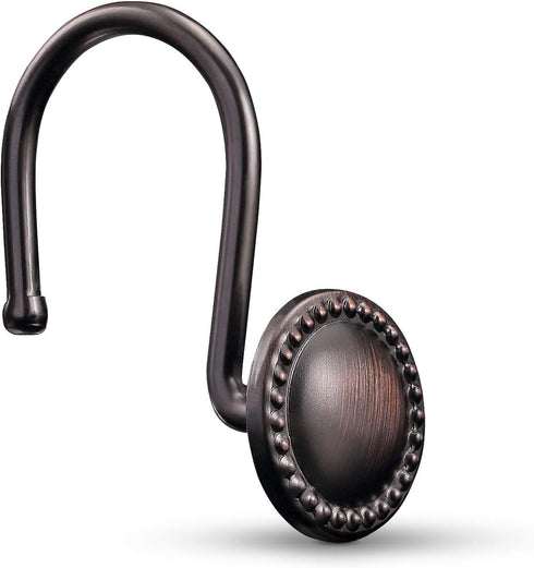 CHICTIE Bronze Shower Curtain Hooks,Oil Rubbed Decorative Shower Rings,Set of 12 Rust Resistant Shower Hooks Hangers for Bathroom Curtains Rods(Oi...