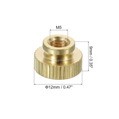 uxcell Knurled Thumb Nuts, 2Pcs M5 x D12mm x H9mm Brass High Head Blind Hole with Collar High Head Blind Hole Round Knobs Fasteners for 3D Printer...