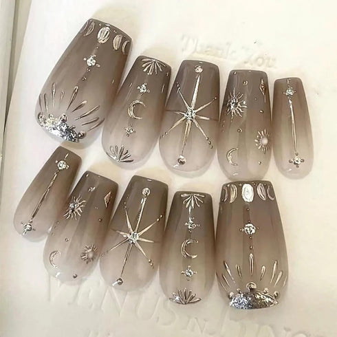 Laser Silver Nail Art Sticker Decal Sun Moon Butterfly Design Nail Decals 3D Self-Adhesive Nail Art Supplies Love Heart Flower Flame Nail Art Stic...