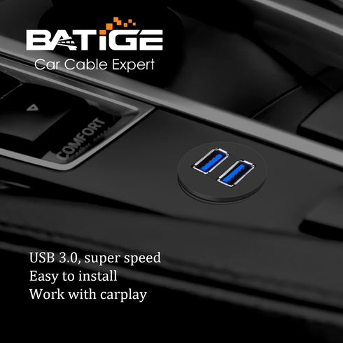 BATIGE 2 Ports Dual USB 3.0 Male to USB 3.0 Female AUX Flush Mount Car Mount Extension Cable for Car Truck Boat Motorcycle Dashboard Panel 1ft...