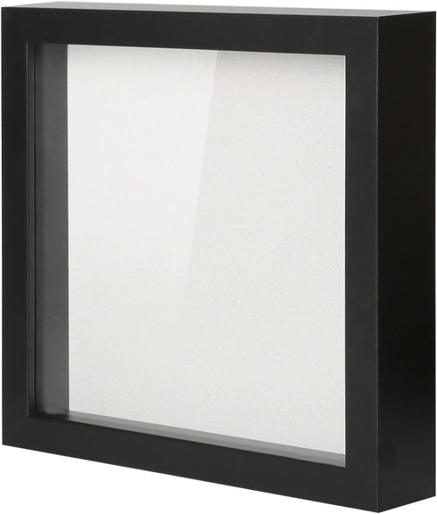 Muzilife 8x8 Shadow Box Picture Frame with Linen Board - Deep Wood & Glass Display Case Ready to Hang Memory Box Baby Sports Memorabilia, Pins, Aw...