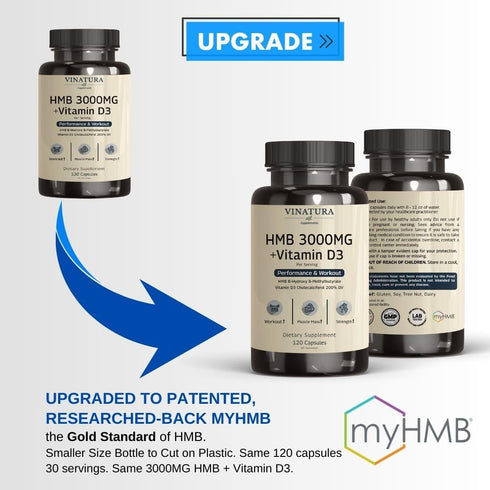 HMB 3000mg and Vitamin D3 Supplement Capsules per serving *USA Made & Tested* Promotes Muscle Growth & Recovery - HMB Supplement and Vitamin D3 (1...