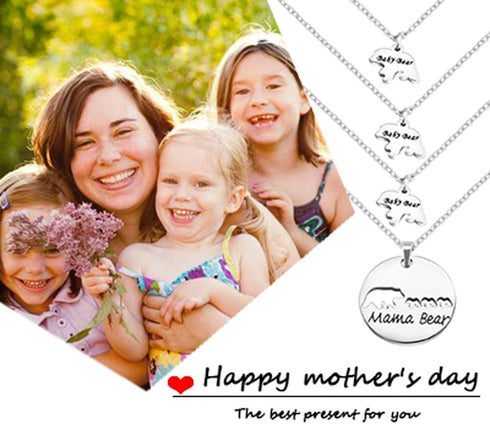 Zuo Bao Mama Bear and Baby Bear Necklace Set Mother Daughter Necklace Family Jewelry Mom Jewelry (Silver-3 cubs)...