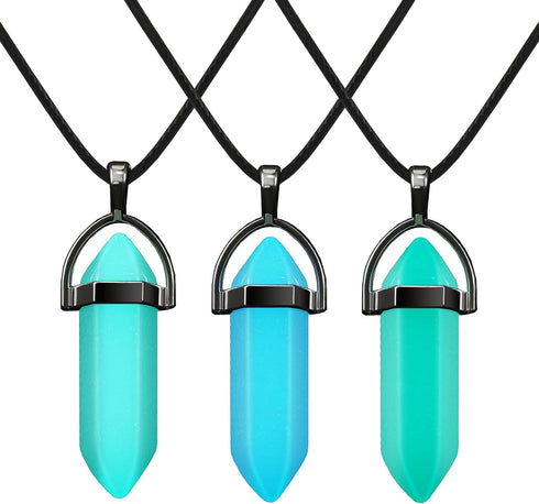 3 Pieces Halloween Luminous Fluorescent Crystal Necklaces Glow in the Dark Crystal Pendant Necklaces Hexagonal Gemstone Chain Necklaces...