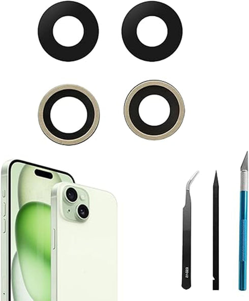 2 Pcs/Set 15 Plus Rear Camera Lens Replacement for iPhone 15 Back Camera Lens Glass Replacement with Pre-Installed Adhesive + Repair Tool Kit, Ant...