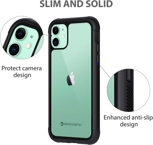 seacosmo iPhone 11 Case, Full Body Shockproof Cover with Built-in Screen Protector, Scratch Resistant/Touch Sensitive/Dust Proof, Slim Fit Bumper ...