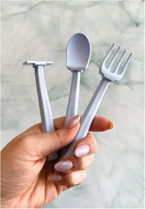 Constructive Eating Training Utensils - Made in USA - Blueprint Blue - Construction...