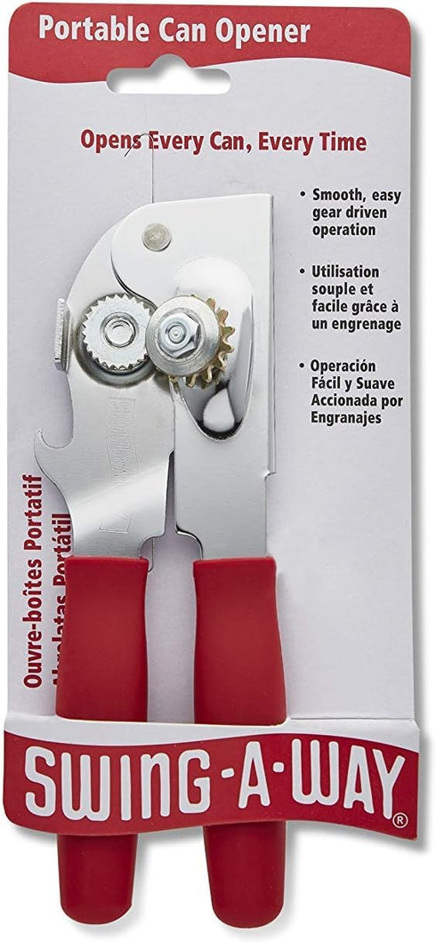Portable Can Opener with Sharp Blade, Manual Hand Held, 2-in-1 Can and Bottle Opener, Made of Steel, Easy Turn Knob, Basic Kitchen Essentials (Gre...