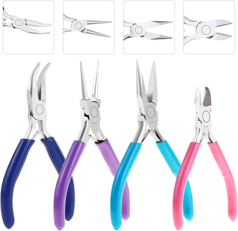 Jewelry Pliers, Shynek 4pcs Jewelry Making Tools Kit with Needle Nose Pliers/Chain Nose Pliers, Round Nose Pliers, Wire Cutters and Bent Nose Plie...