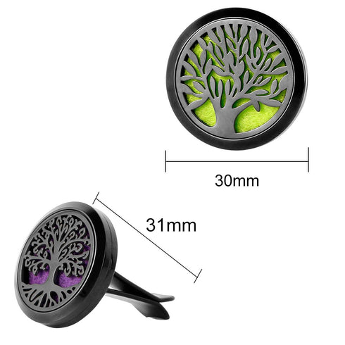 2PCS Tree of Life Car Diffuser Aromatherapy Essential Oil Black Stainless Steel Locket with Vent Clip 12 Felt Pads...