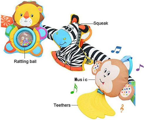 Baby Travel Play Arch Stroller/Crib Accessory,Cloth Animmal Toy and Pram Activity Bar with Rattle/Squeak/Teethers(Stripe)...