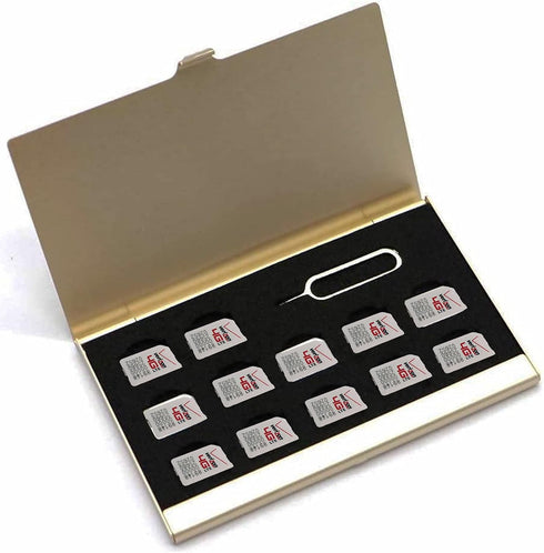 Aluminum SIM Card Case,Universal Waterproof Slim Mini SIM Card Slots Storage Case,with 12 Nano SIM Card &1 Cell Phone Eject Pin Slots(Gold)......