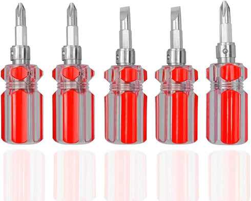 5 Pcs Stubby Magnetic Screwdriver with Phillips Head and Flat Head, 2-in-1 Cross-Head Flathead Interchangeable Bit Tool for Dismantle and Repair...