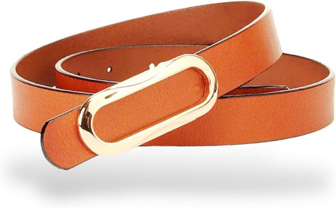 Women's Genuine Leather Belts Waist Belt Oval Solid Gold Buckle Waistband For Pants, Jeans, Suit Waist 26"- 32", Women 4-8,...