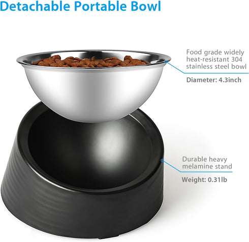 Tilted Angle Dog Bowl, 15° Slanted Stainless Steel Dog Cat Food Bowl, Non-Slip & Non-Spill Pet Feeder with Elevated Detachable Melamine Stand, Eas...