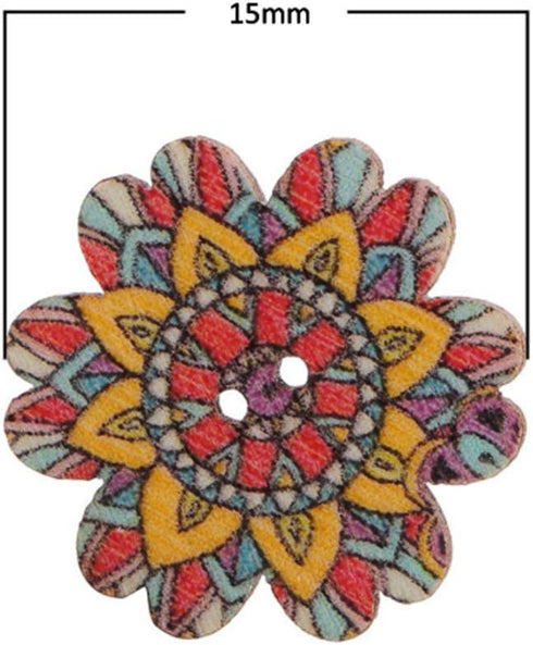 AKOAK 100 Pieces of Wooden Buttons Simple Retro Style Sunflower Buttons Classical Pattern Design Cartoon Children Decorative Buttons (15 MM)...