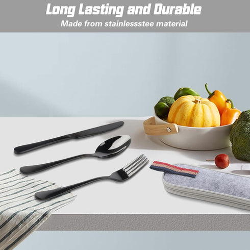 Travel Utensils with Case, 8Pcs Portable 304 Stainless Steel Flatware Set for Camping Picnic Office, Travel Camping Cutlery(Black)...