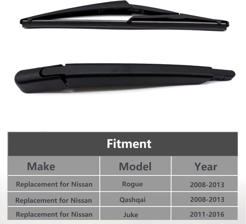 Replacement for Nissan Rogue 2008-2013 / Nissan Qashqai 2008-2013 / Nissan Juke 2011-2016 Rear Windshield Wiper Arm Wiper Blade, Rear Window Wiper...