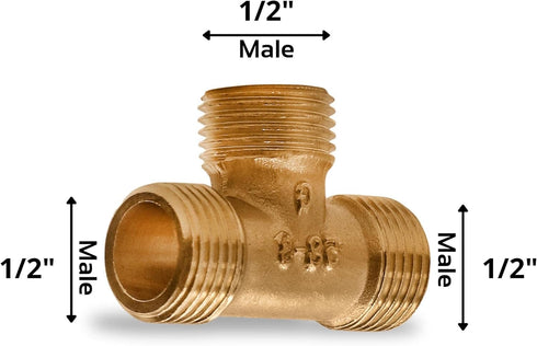 Tee Pipe Fitting T Pipe Connector Brass Tee Equal Tee 1/2" male x 1/2" male x 1/2" male Plumbing Tee for Repair 3 Way Pipe Fitting...