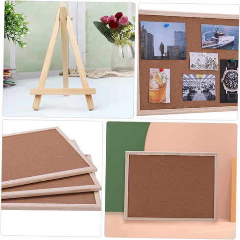 STOBOK Wooden Frame Message Board Notice Board Small Staples Cork Board Tack Board Wood Easel Display Stand Cork Notice Board Decorative Hanging P...