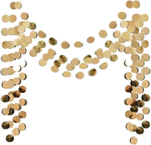 6 Pcs Glitter Champagne Gold Paper Circle Dots Garland (52 Feet) Party Hanging Bunting Birthday Party Decorations Engagement Party Bridal Shower W...