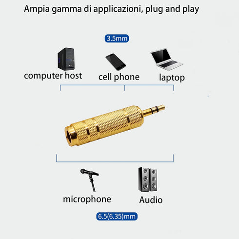 6PCS 3.5mm 1/8" Male Plug TRS to 6.35mm 1/4" Female Stereo Jack Adaptor-Gold Plated Converte,for Audio Earphone,Headphones ect...
