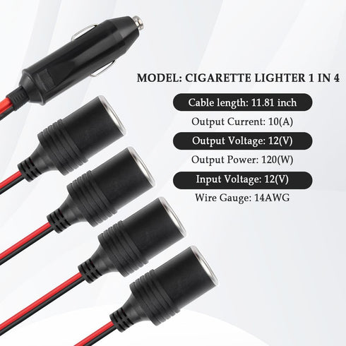 11.81 Inch Car Cigarette Lighter Splitter with 20A Fuse,1 to 4 Car Charger Splitter,Universal Power Adapter 12V Cigarette Lighter Socket for Car,T...