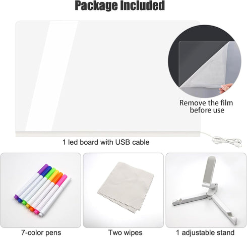 LED Note Board with Colors, Acrylic Dry Erase Board with Light and Stand, Glow Memo Letter Board Note Glass Led White Board with 7 Pen for Office ...