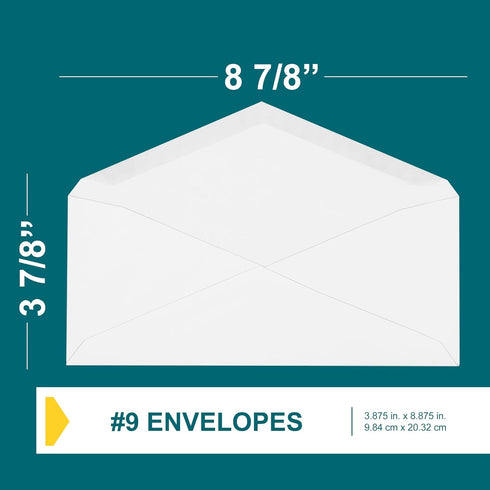 #9 Envelopes Letter Size - 80 Pack - 3 7/8 x 8 7/8 inch White Business Envelopes with Gummed Seal - Return Mailing Envelopes - Legal Envelopes for...
