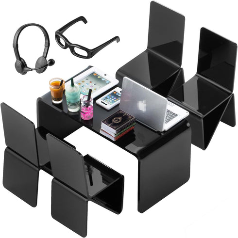 16Pcs Miniature Laptop Computer Tablet Toy Phone Pad and Coffee Juice Doll Accessories Mini Chairs and Table Glasses Headset Drink Playset Girl Sm...