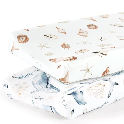 GRSSDER Stretch Ultra Soft Jersey Knit Changing Pad Cover Set 2 Pack,Change Table Pad Covers Fit 32"/34" x 16" Pads Safe and Snug,Stylish Cute Wha...