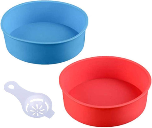 Round Silicone Cake Pan Baking Mold 6 Inches - Set of 2 - BPA-Free - Kitchen Baking Tool Red and Blue with Egg White Separator...