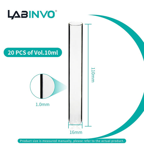10ml Glass Round Bottom Test Tubes, Thickness 1.0, 16x100mm, Pack of 20, IN-TTG10...