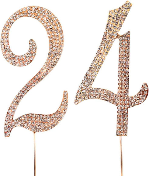 MAGJUCHE Gold 24" Crystal Cake Topper, Number 24 Rhinestones 24th Birthday Cake Topper, Men or Women Birthday or 24th Anniversary Party Decoration...