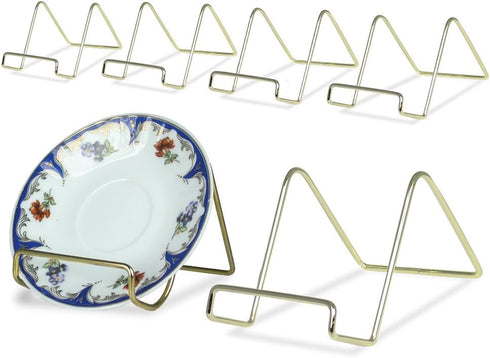 BANBERRY DESIGNS Wire Easel Display Stand Plate Holders - Smooth Plated Brass Metal - 3" H - Pack of 6 Pcs...