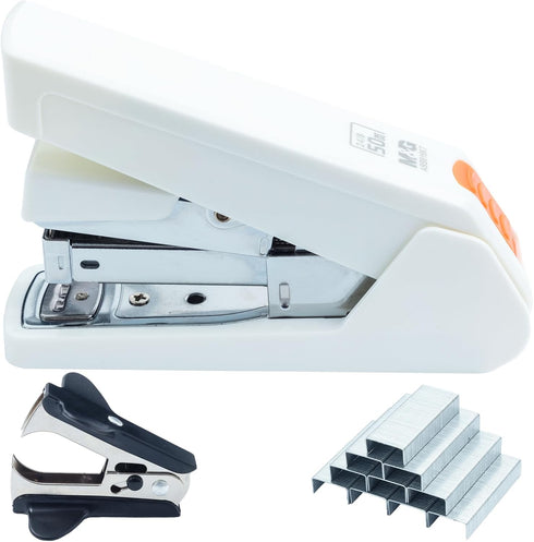 M&G Effortless Desktop Stapler 50 Sheet Capacity, One Finger Stapling, Includes 1000 Staples and Staple Remover, Portable Space Saving Stapler for...