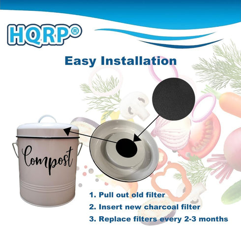 HQRP 6-Pack Charcoal Filters for Compost Bucket 6.7 Inch Round Compost Bin Filter for Kitchen Countertop Pail...