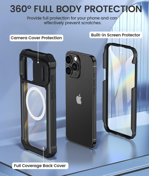 Caka for iPhone 15 ProMax Case, iPhone 15 Pro Max Case with Screen Protector & Camera Cover & Wireless Charging Full Body Heavy Duty Rugged Protec...