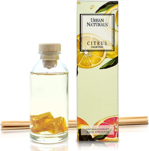 Urban Naturals Citrus Bliss Mandarin Orange & Grapefruit Essential Oil Reed Diffuser w/Real Orange! | Fresh Home Fragrance...